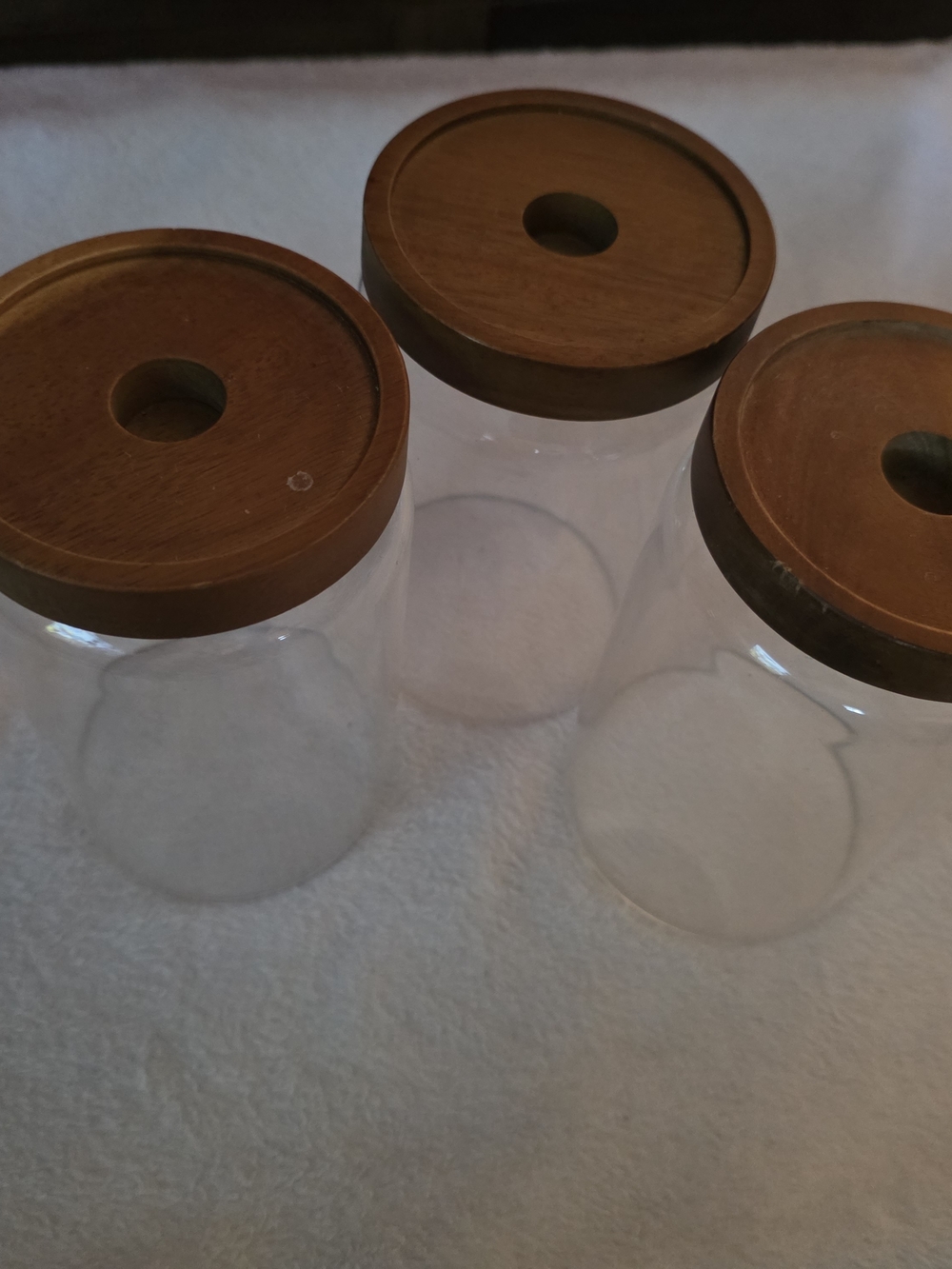 Glass Storage Jars with Wooden Lids - Brown
